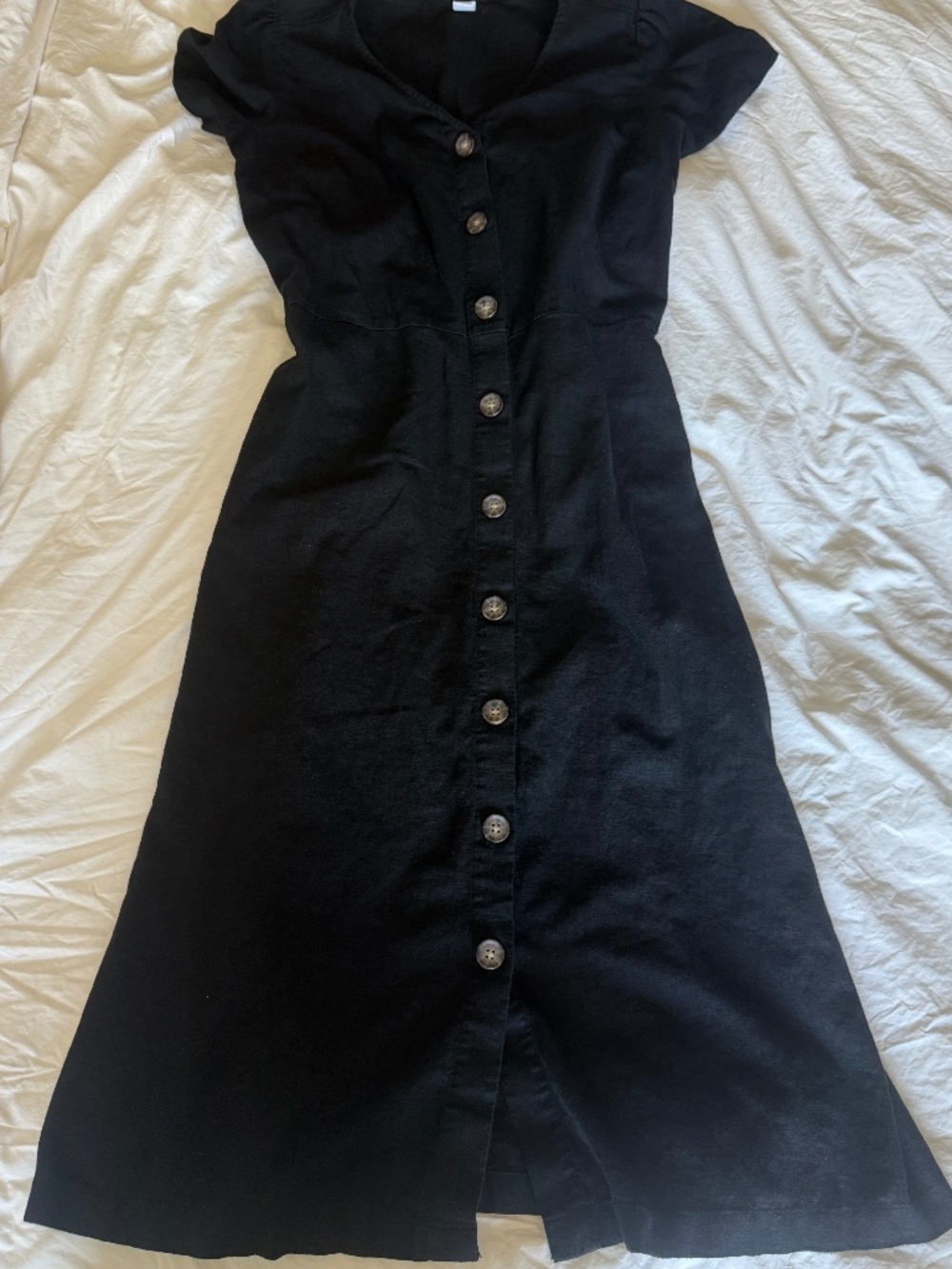 Old Navy black linen button down dress short sleeve M